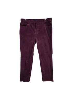 Womens Talbots Petite Burgundy High-Rise Straight-Leg Corduroy Pants Size 14P